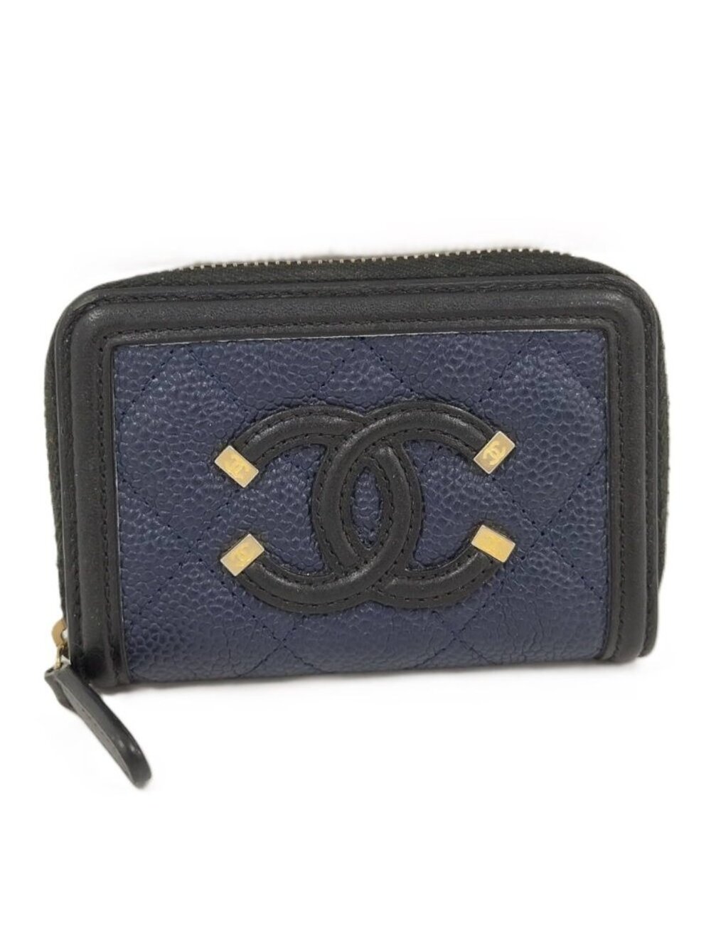 Chanel Coin Purse CC Filigree Quilted Caviar Leather
